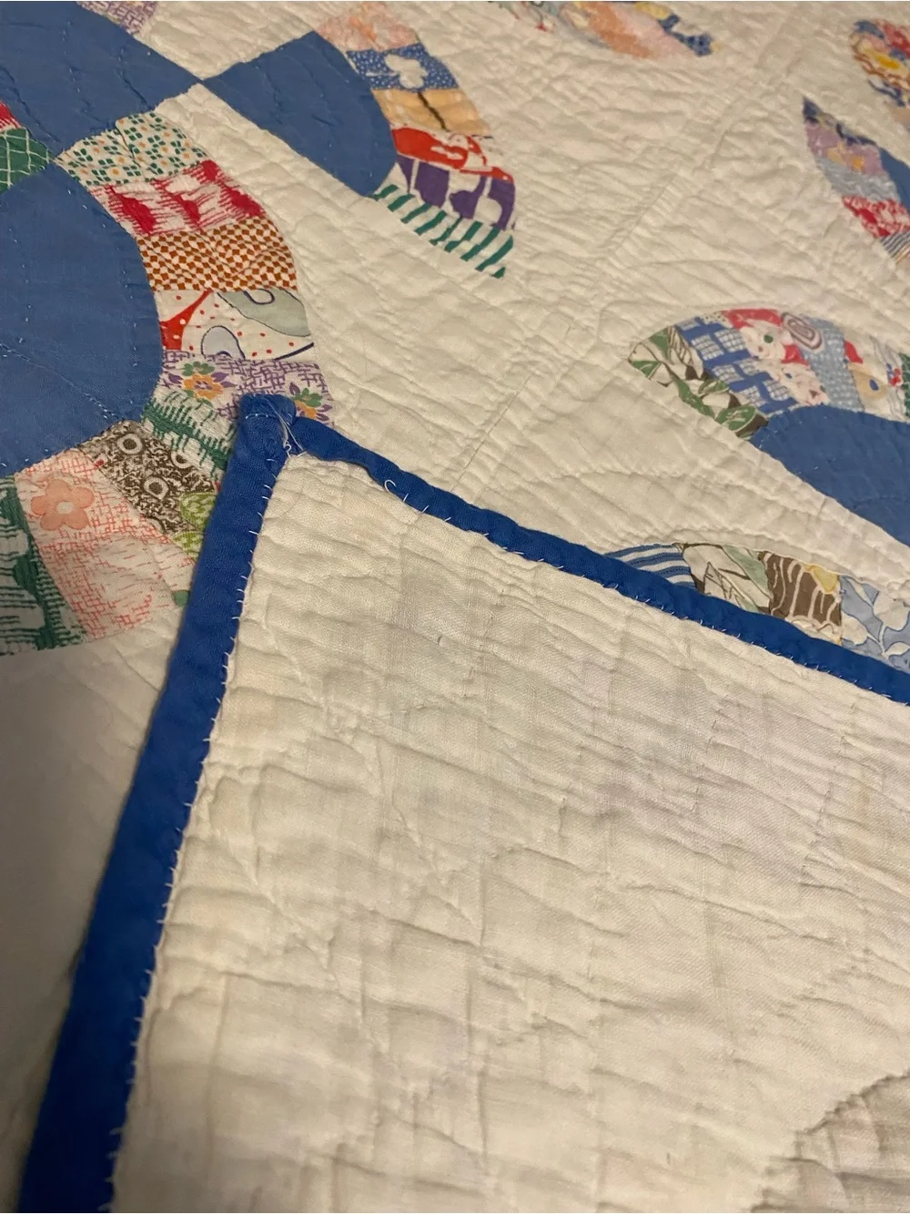 Vintage Feedsack Handmade Blue & White Mohawk’s Trail Quilt